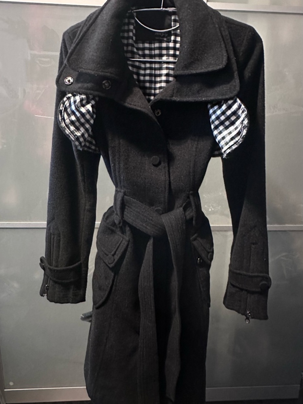 Charcoal Grey Women's Wool Trench Coat with Belt
